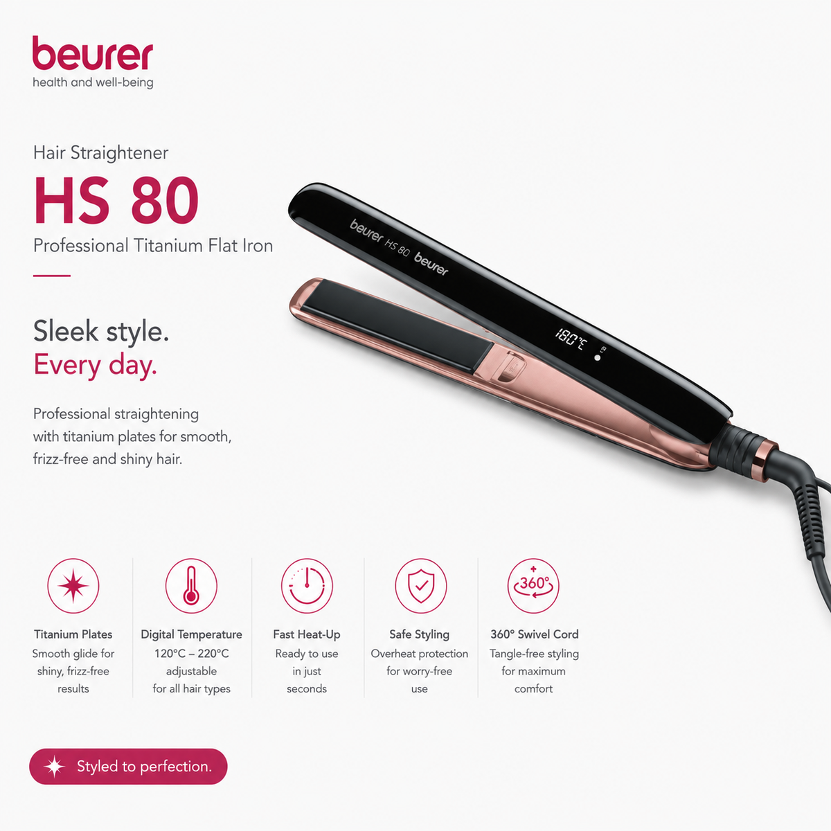 Beurer Hair Straightener HS 80 – Professional Titanium Flat Iron