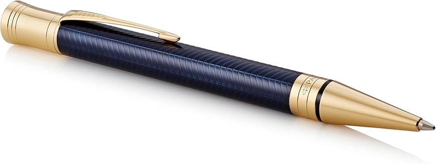 Parker Duofold Prestige Blue Chevron GT Ballpoint Pen – 23K Gold-Plated Trim