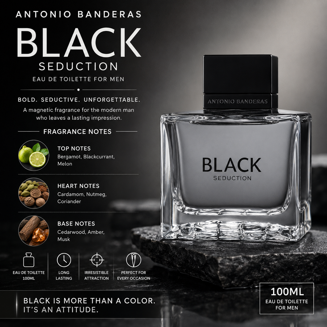 Antonio Banderas Black Seduction EDT for Men – 100ml | Woody Spicy Fragrance