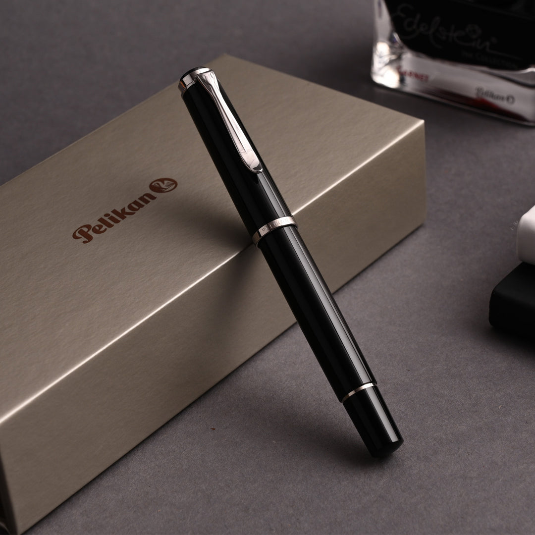 Pelikan Classic M205 Fountain Pen – Black & Silver | Piston Filler | Made in Germany