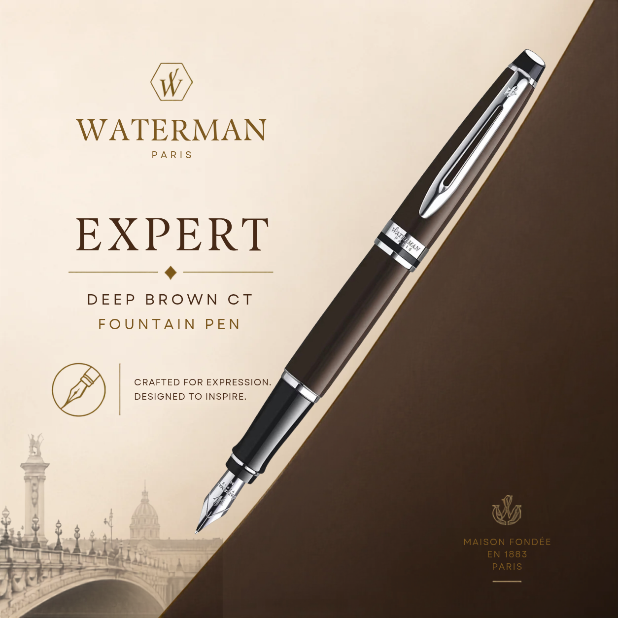 Waterman Expert Deep Brown CT Fountain Pen – Premium Writing Instrument