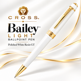 Cross Bailey Light Ballpoint Pen – Polished White Resin & Gold Plated Trim (Medium)