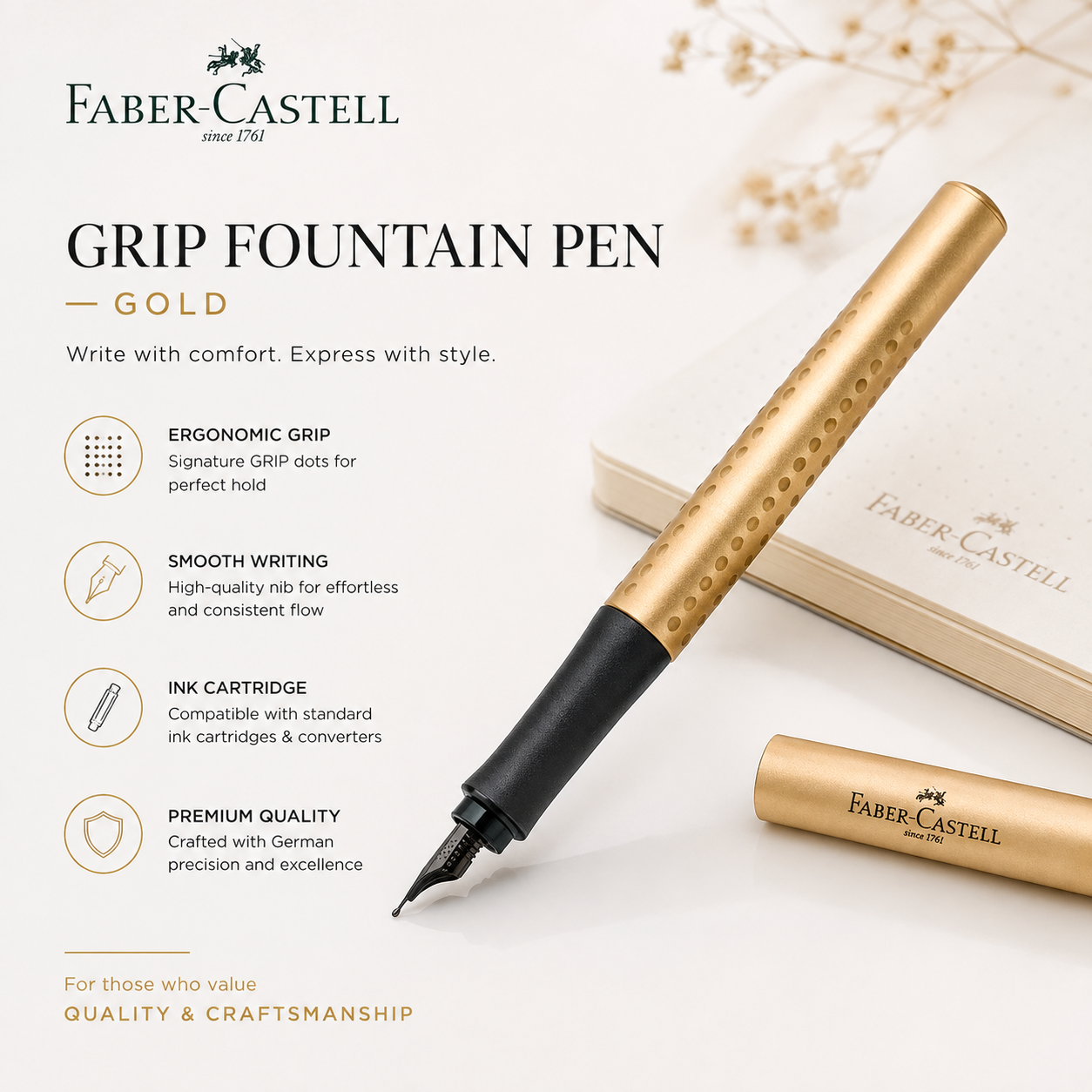 Faber-Castell Grip Fountain Pen – Gold
