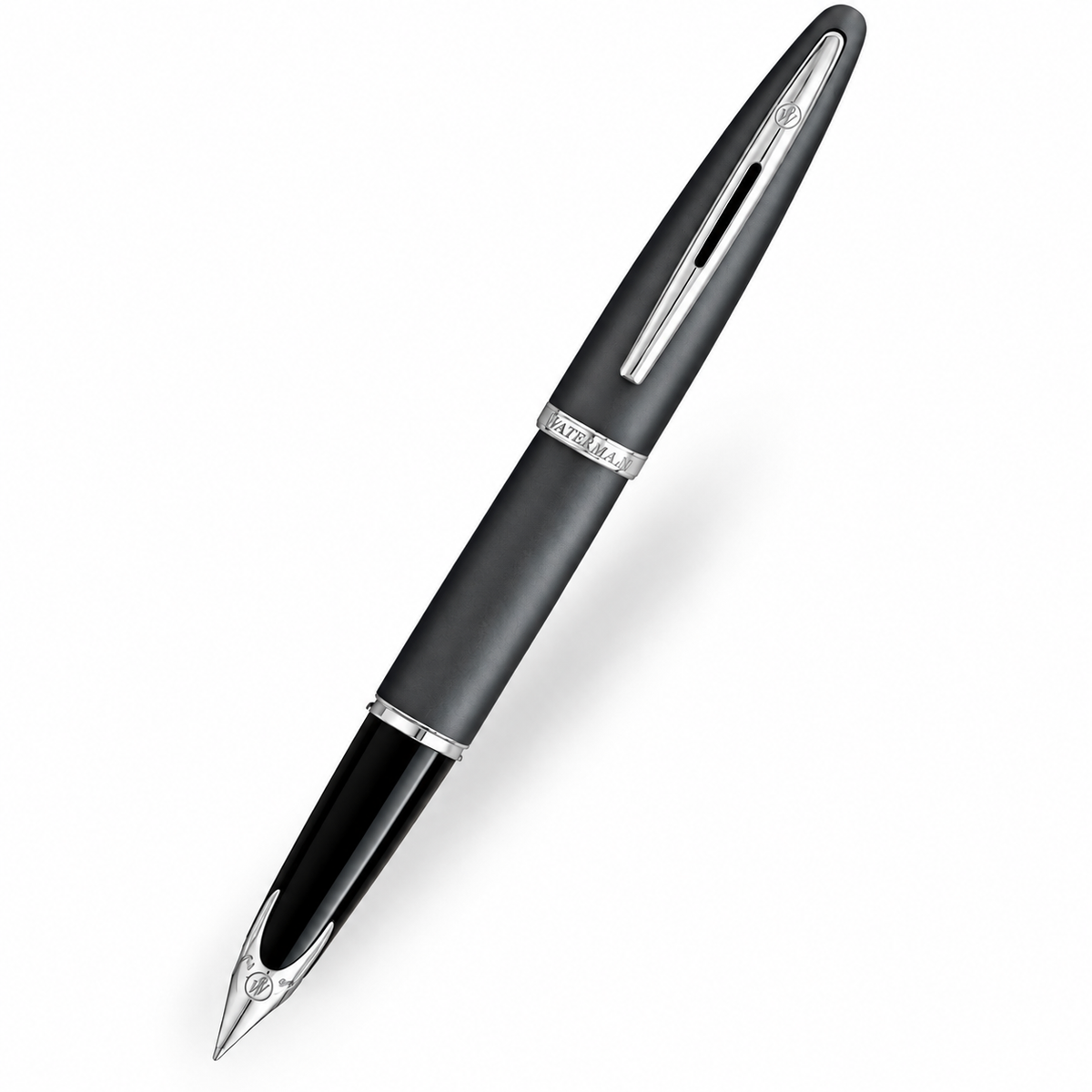 Waterman Carène Fountain Pen – Charcoal Grey with Stainless Steel Trim (18K Gold Nib)