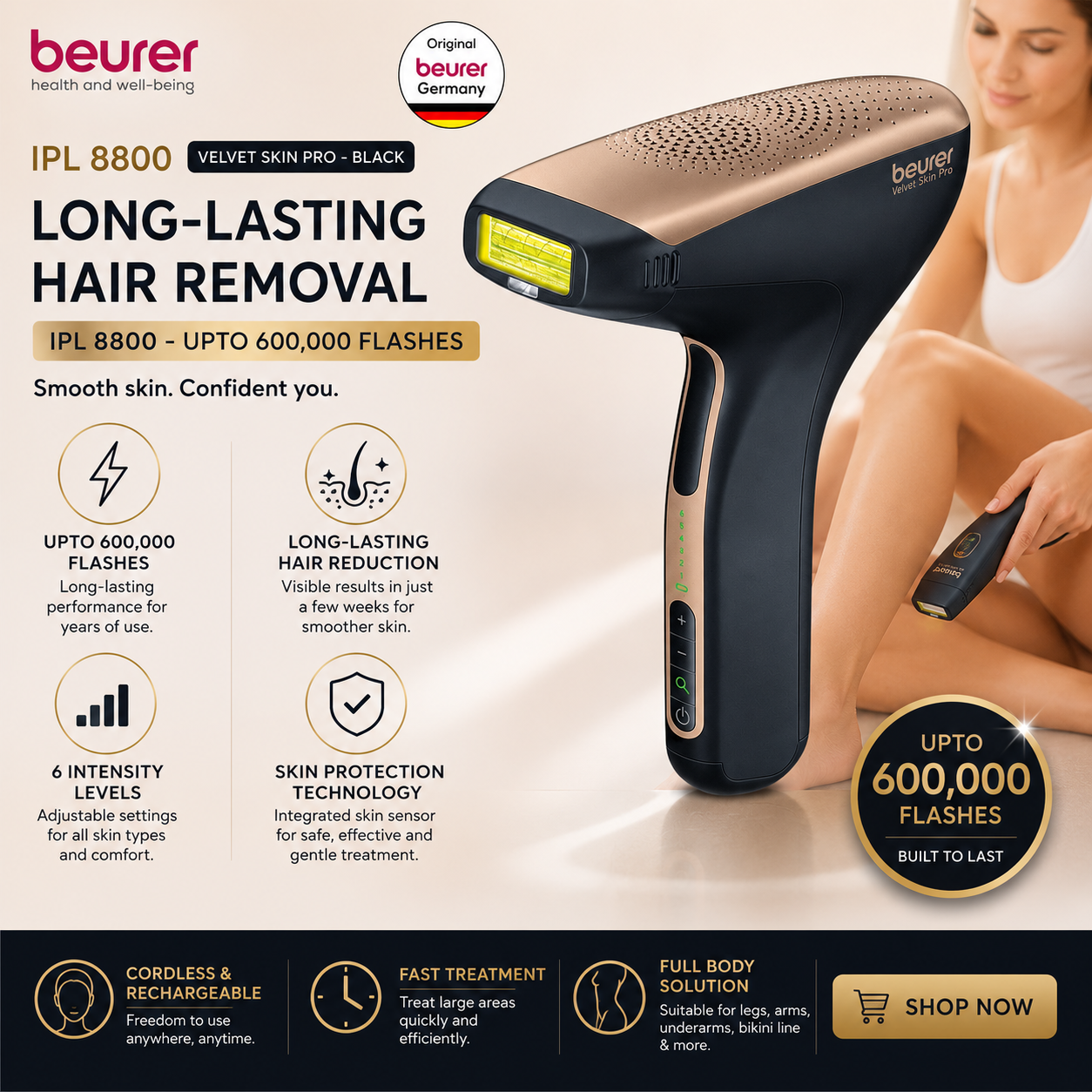 Beurer IPL 8800 Velvet Skin Pro cordless IPL hair removal device