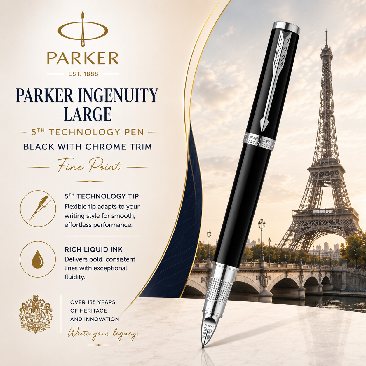 Parker Ingenuity Large 5th Technology Rollerball Pen | Black Lacquer CT, Fine