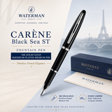 Waterman Carène Black Sea ST Fountain Pen – 18K Solid Gold Rhodium-Plated Medium Nib