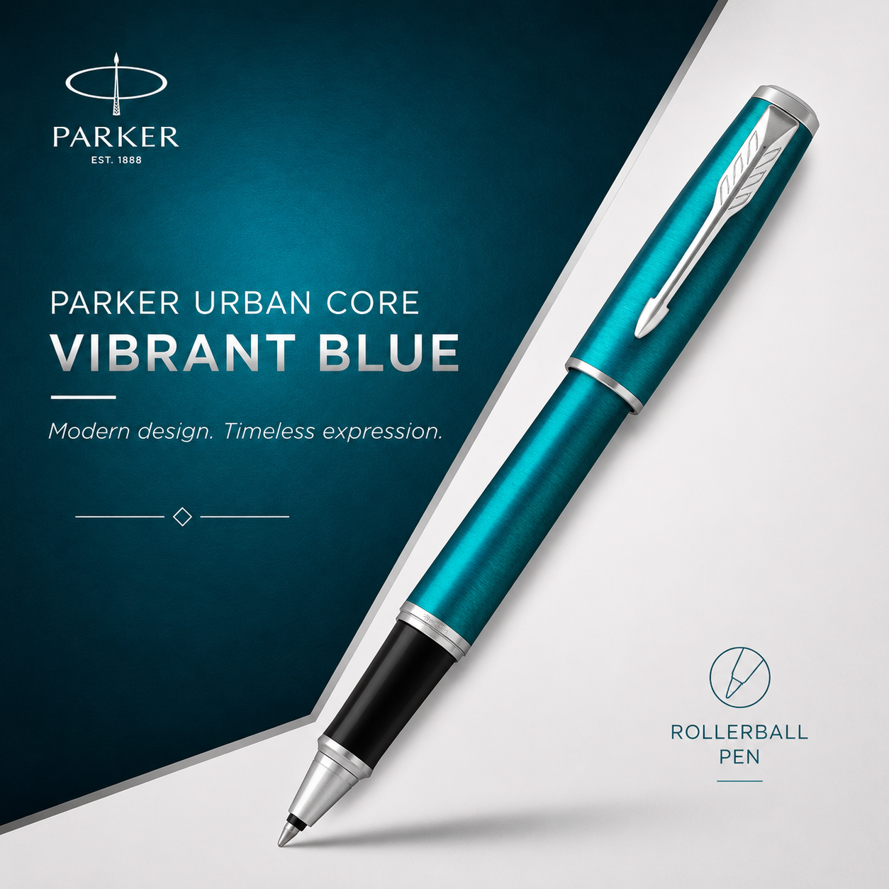 Parker Urban Core Rollerball Pen – Vibrant Blue | Chrome Trim
