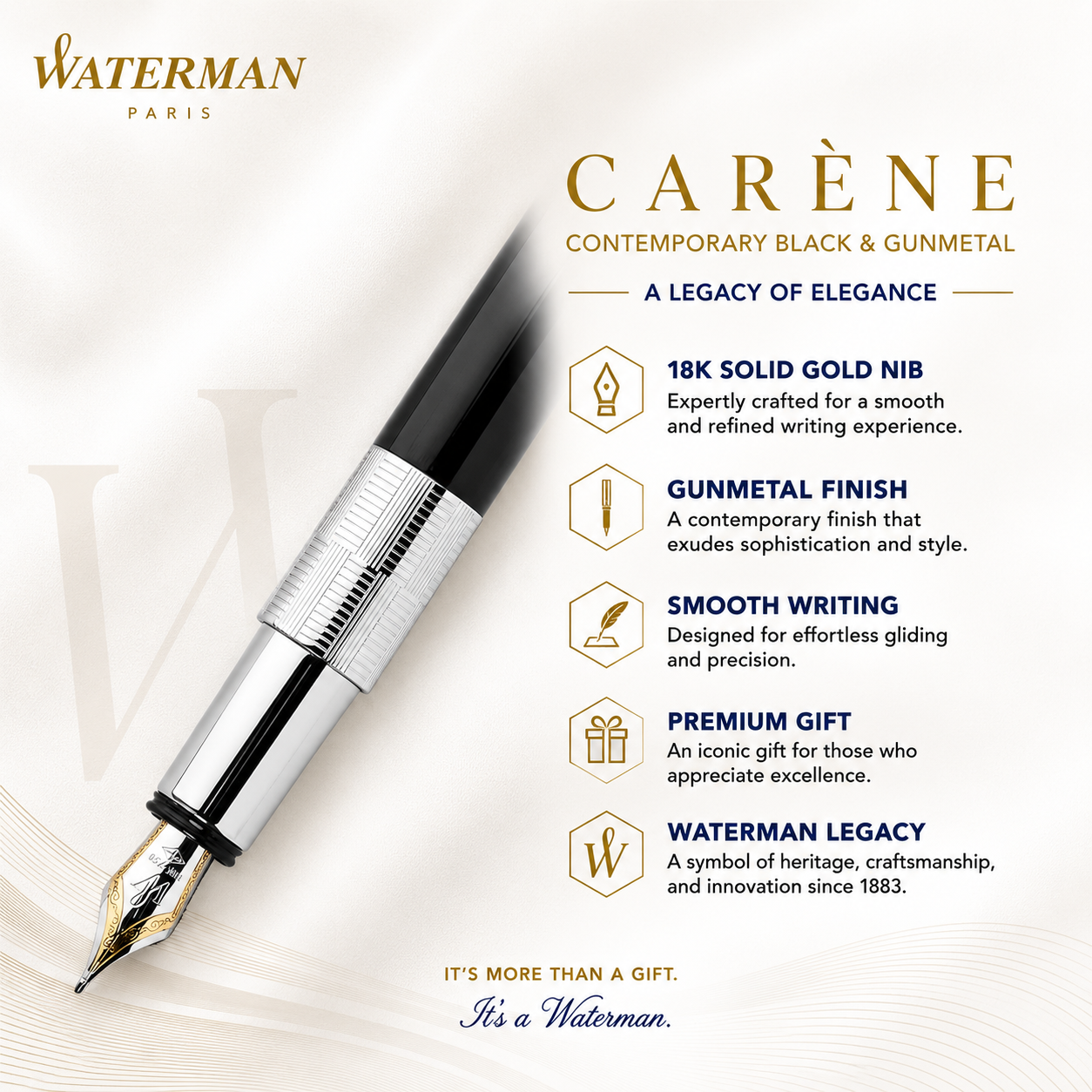 Waterman Elegance Fountain Pen – Black Lacquer ST | French Craftsmanship