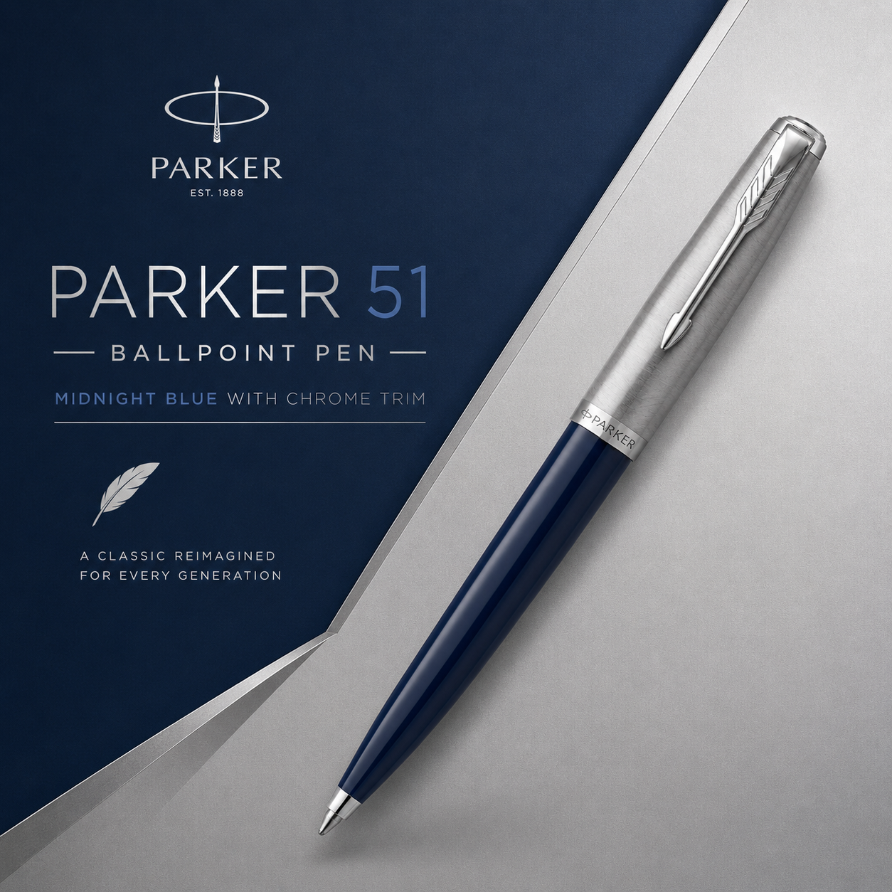 Parker 51 Ballpoint Pen – Midnight Blue with Chrome Trim | Iconic Luxury Pen