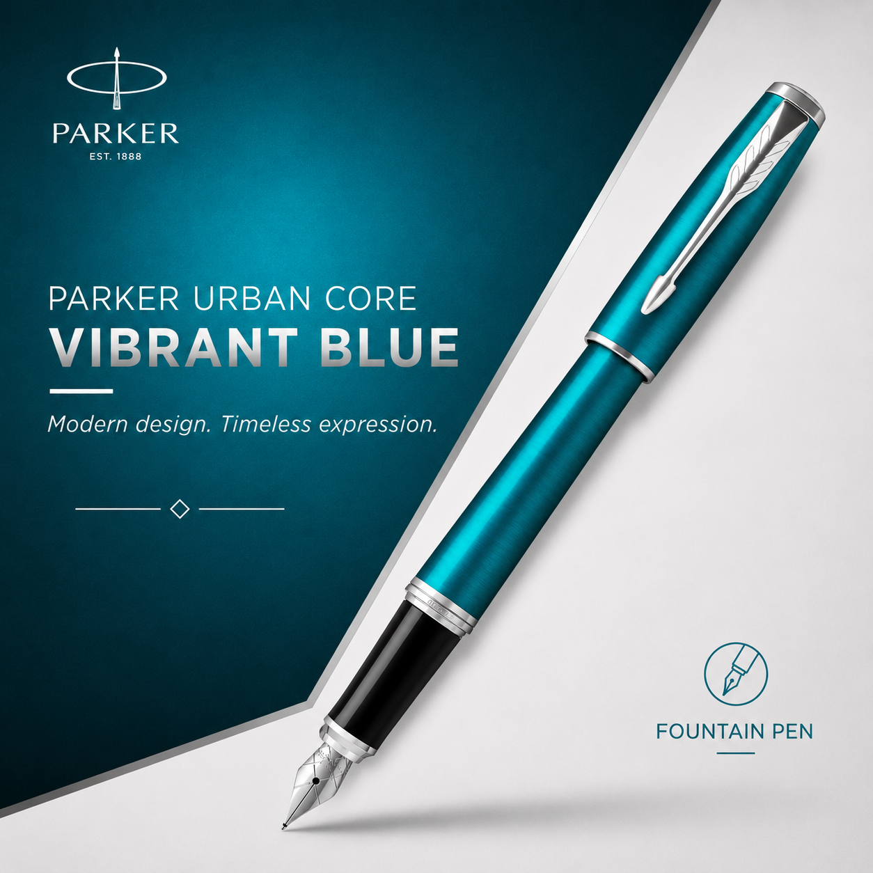 Parker Urban Core Fountain Pen – Vibrant Blue | Chrome Trim