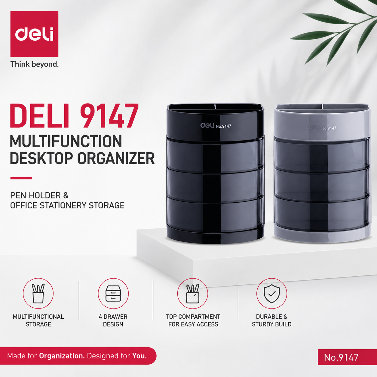Deli 9147 Multifunction Desktop Organizer – Pen Holder & Office Stationery Storage