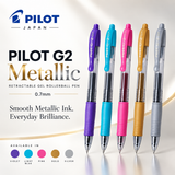 Pilot G2 Metallic Retractable Gel Rollerball Pen – 0.7mm (Violet, Light Blue, Pink, Gold, Silver)