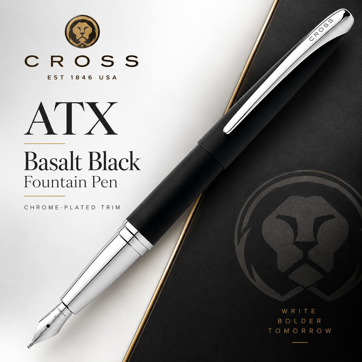 Cross ATX Basalt Black Fountain Pen – Chrome-Plated Trim & Stainless Steel Nib | 886-3