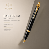 Parker IM Black Lacquer Gold Trim Ballpoint Pen