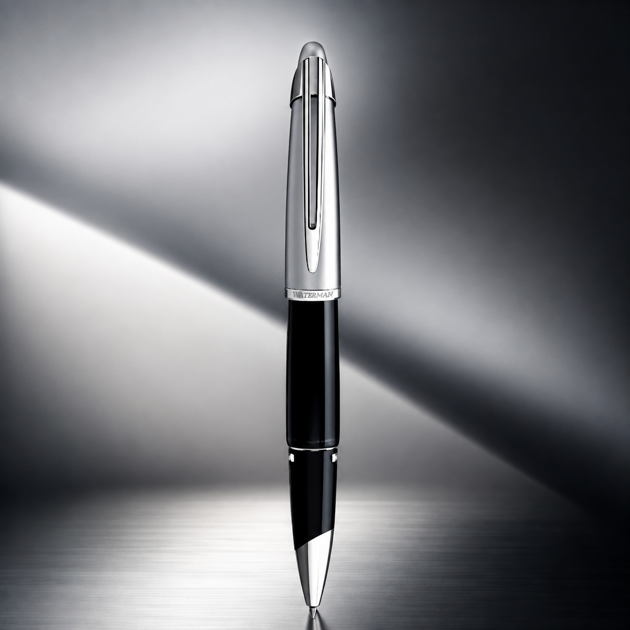 Waterman Edson Diamond Black Rollerball Pen – Platinum-Plated Trim