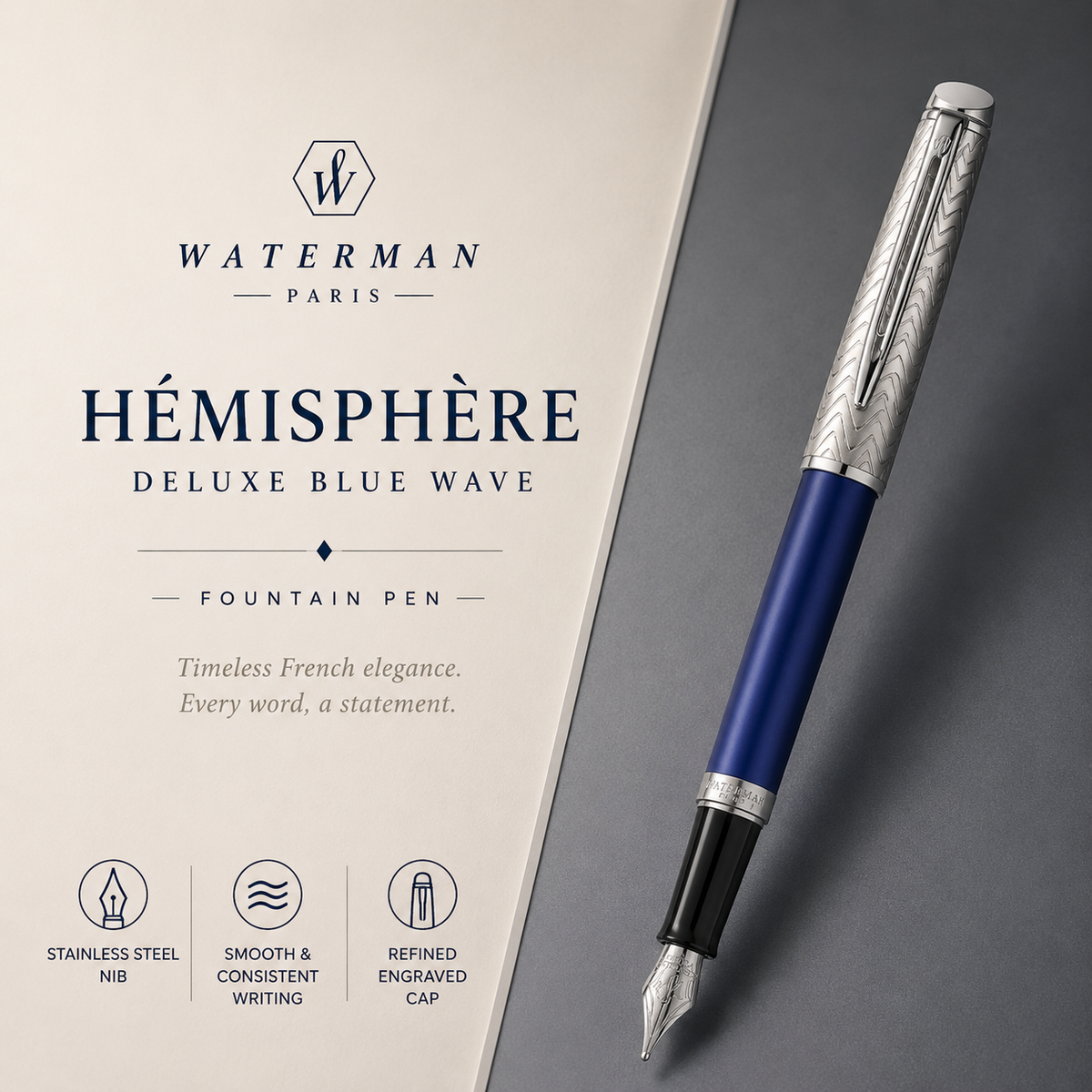 Waterman Hémisphère Deluxe Fountain Pen – Blue Wave CT