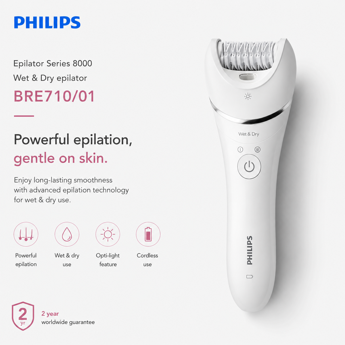 Philips Epilator Series 8000 Wet & Dry epilator  BRE710/01