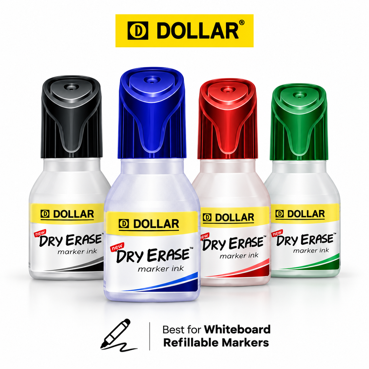 Dollar Dry Erase Whiteboard Marker Ink Refill 15ml | 4-Color Set