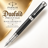 Parker Duofold Prestige Black Chevron CT Fountain Pen - 18K Solid Gold Rhodium-Plated Medium Nib