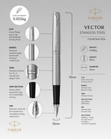 Parker Jotter Core Fountain Pen – Stainless Steel with Chrome Trim | Premium Fountain Pen