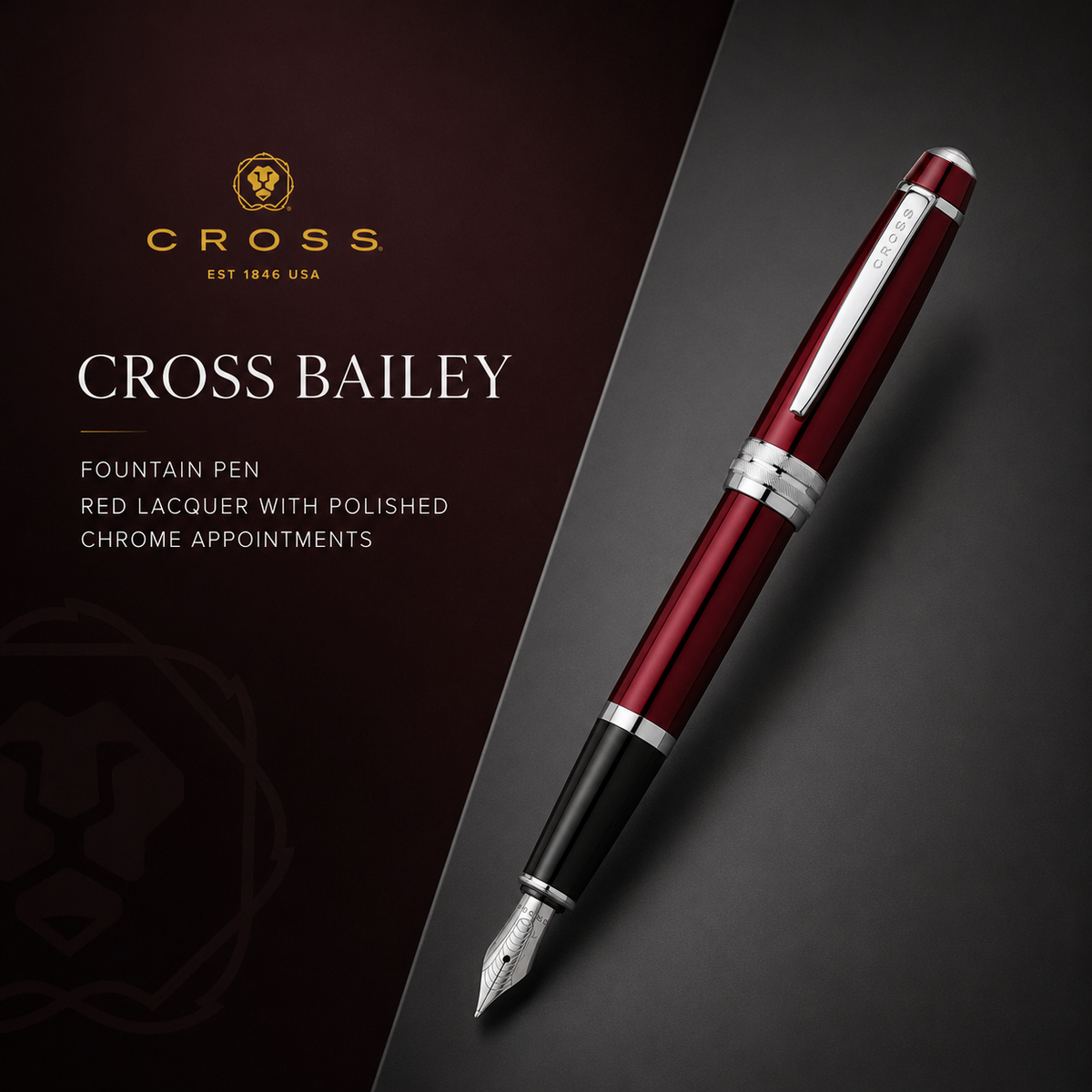 Cross Bailey Fountain Pen | Red Lacquer with Polished Chrome Appointments