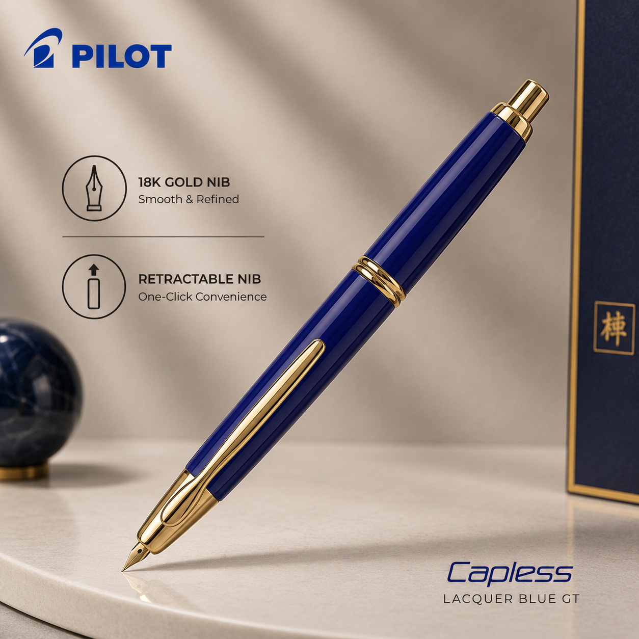 Pilot Capless Fountain Pen – Lacquer Blue GT