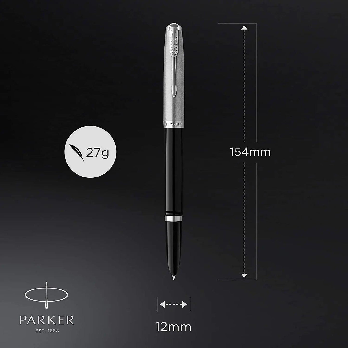 Parker 51 Rebirth Fountain Pen – Black with Chrome Trim | Premium Fountain Pen