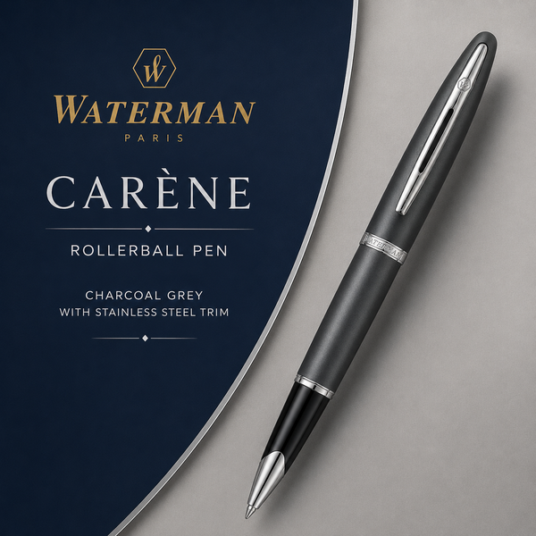 Waterman Carène Rollerball Pen – Charcoal Grey with Stainless Steel Trim