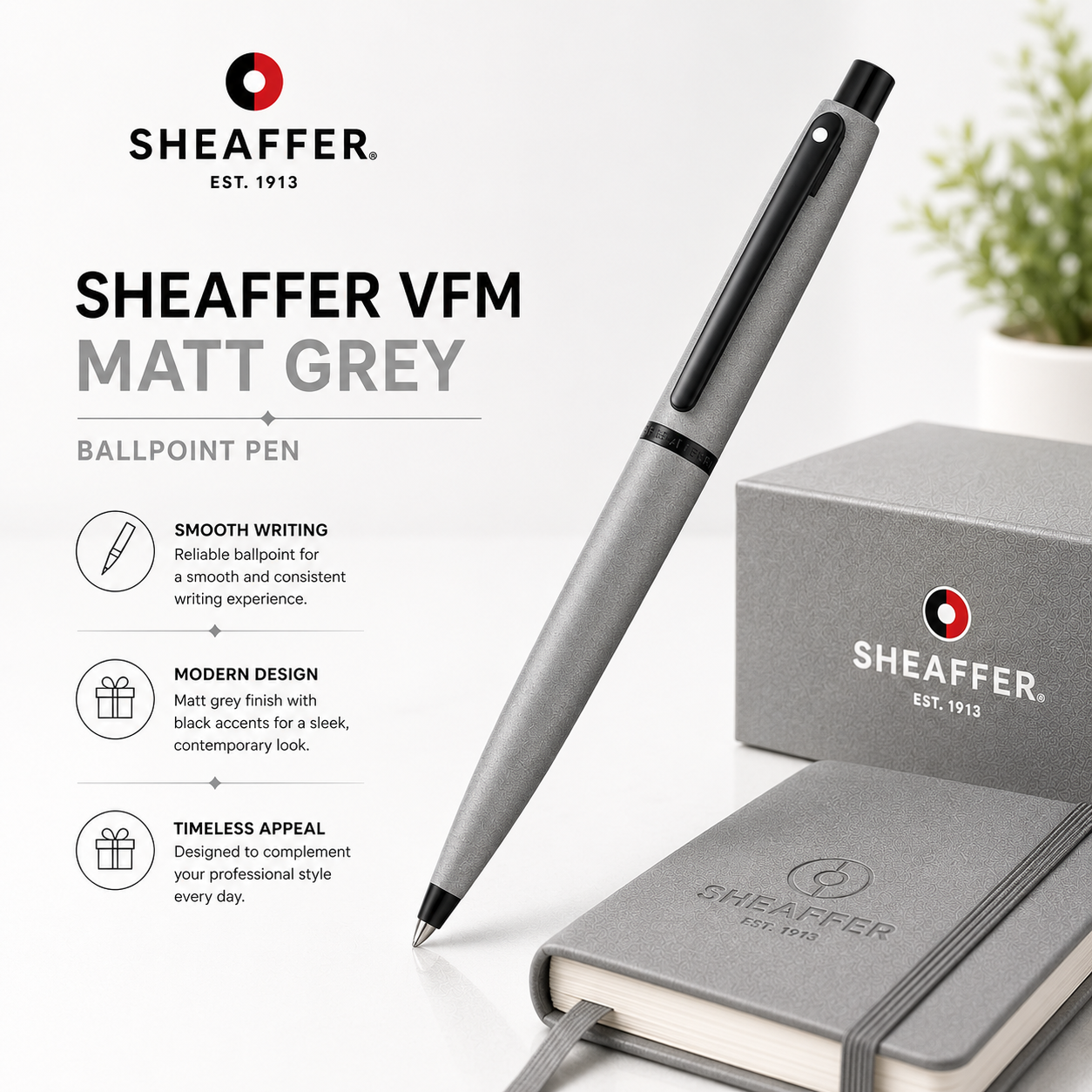 Sheaffer VFM 9424 Ballpoint Pen — Matte Grey | Black PVD Trim