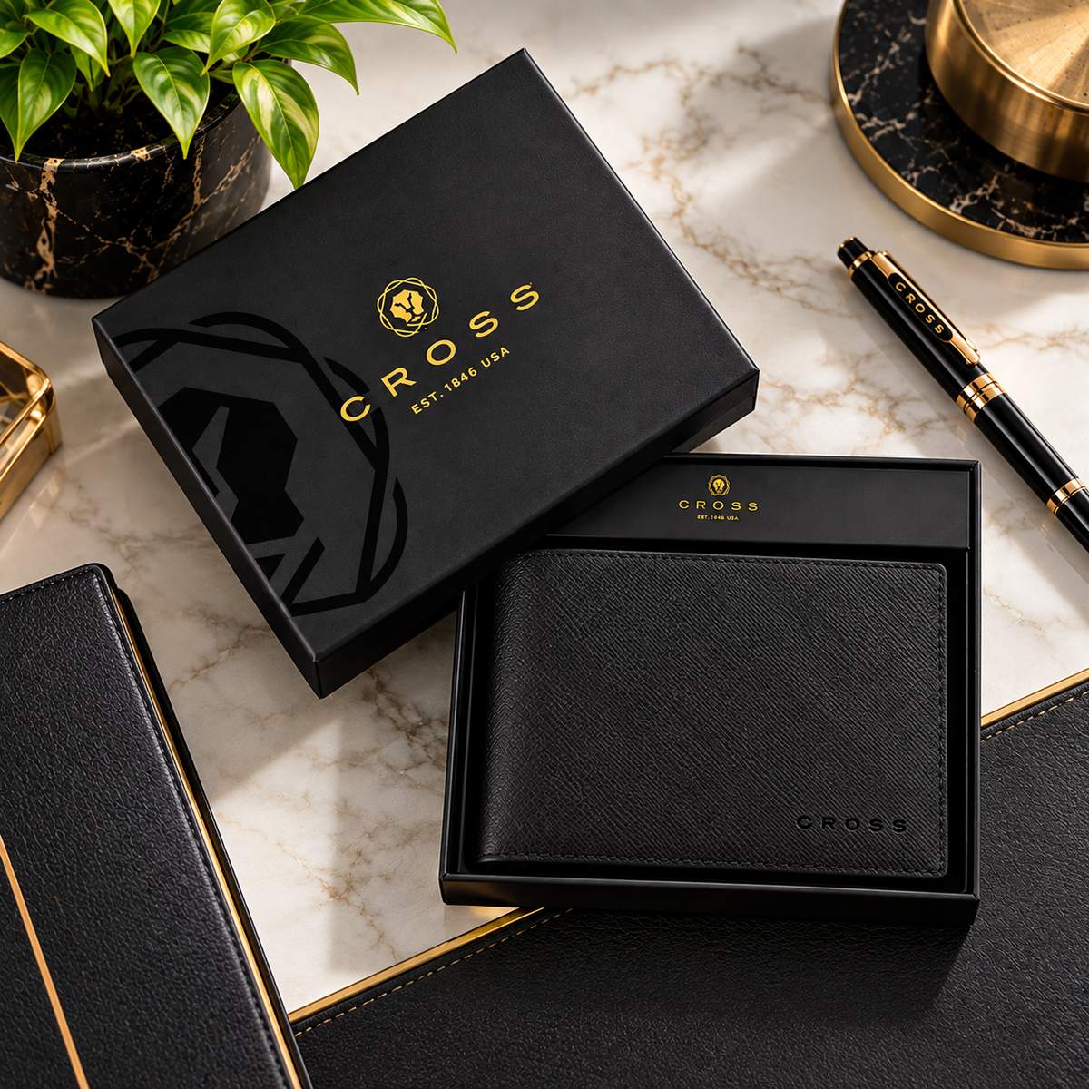 Cross 2-Piece Corporate Gift Set – Bailey Light Pen & Wallet, Gold Tone