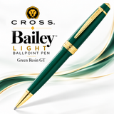 Cross Bailey Light Ballpoint Pen – Green Resin & Gold Plated Trim (Medium)