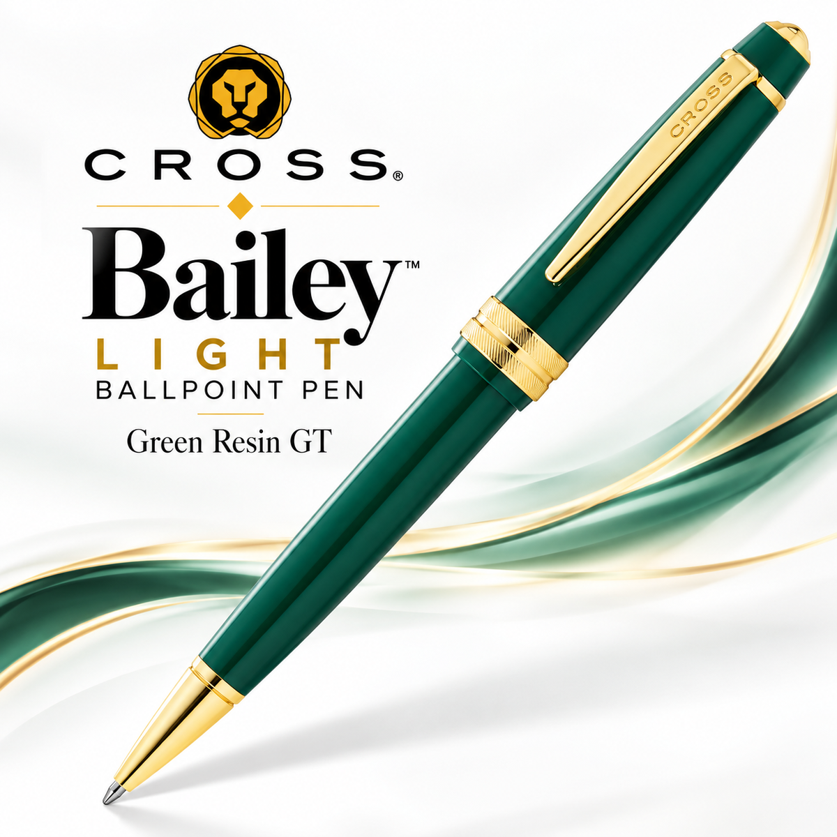Cross Bailey Light Ballpoint Pen – Green Resin & Gold Plated Trim (Medium)