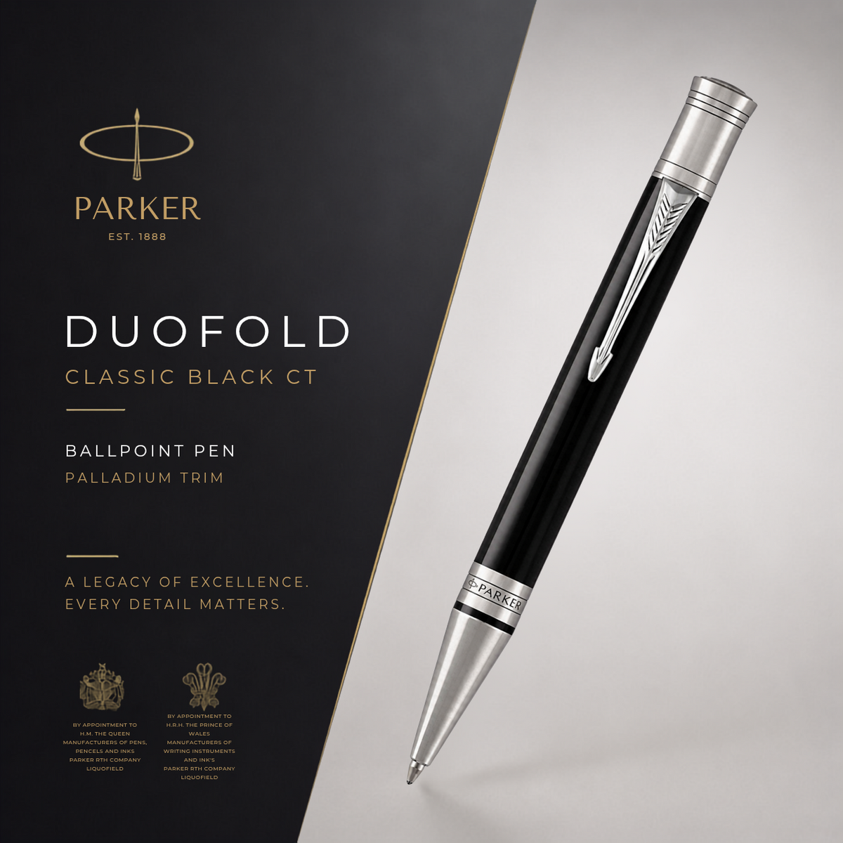 Parker Duofold Classic Black Ballpoint Pen – Palladium Trim