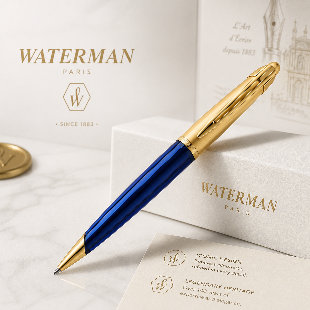 Waterman Edson Sapphire Blue GT Ballpoint Pen - Refurbished