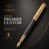 Parker Premier Custom Storm Grey GT Fountain Pen – Fine Nib, Made in France