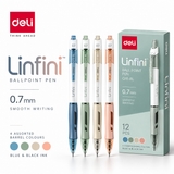 Deli Linfini Ballpoint Pen – 0.7mm | 4 Assorted Barrel Colours (Blue & Black Ink)