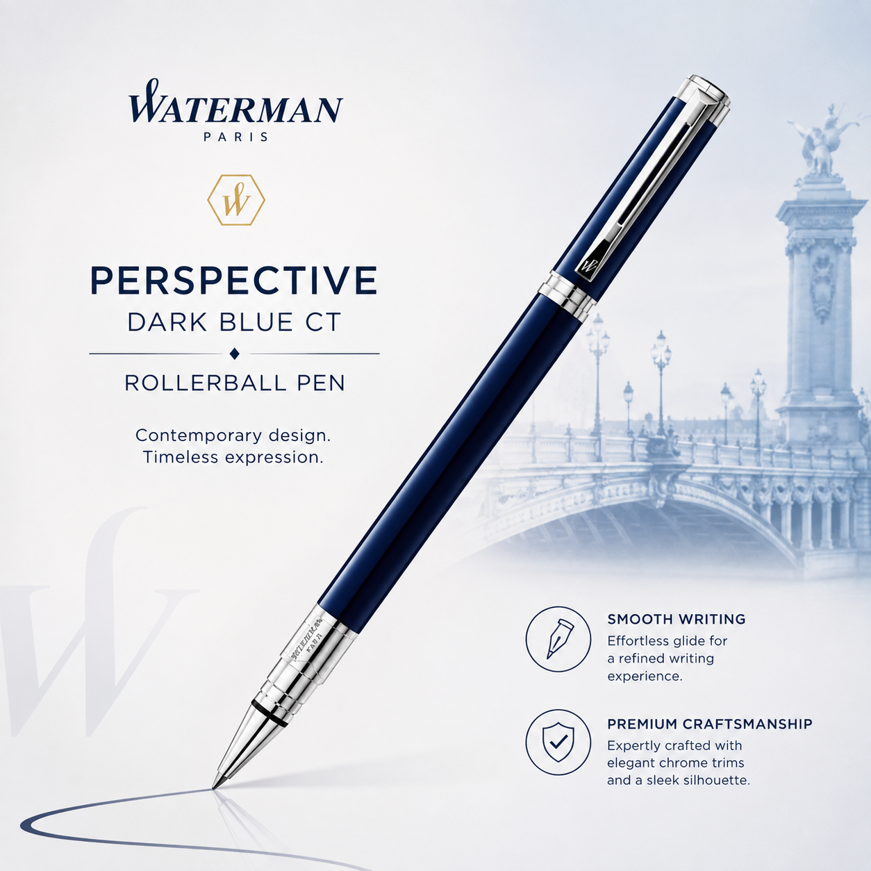 Waterman Perspective Dark Blue CT Rollerball Pen With Special Box
