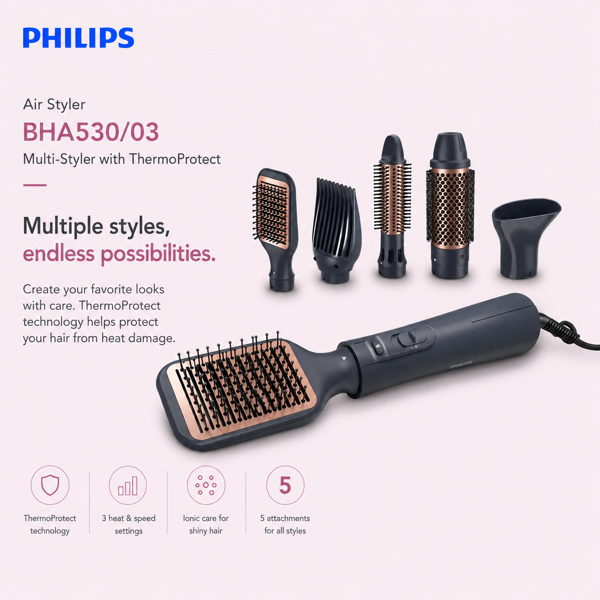 Philips Air Styler BHA530/03 – Multi-Styler with ThermoProtect