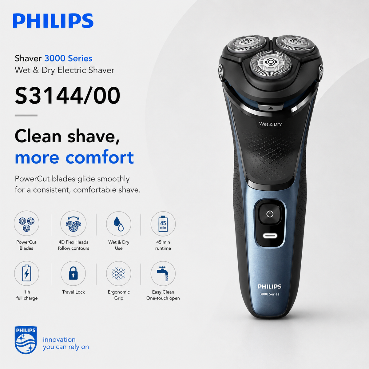 Philips Shaver 3000 Series Wet & Dry Electric Shaver S3144/00
