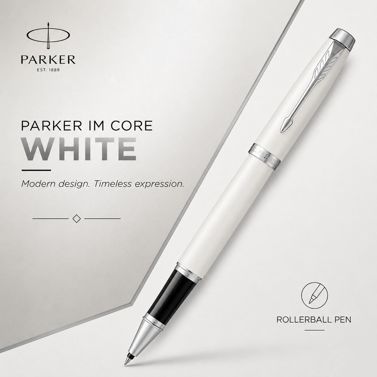 Parker IM Core Rollerball Pen – White | Chrome Trim
