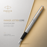 Parker Jotter Core Fountain Pen – Stainless Steel with Gold Trim | Premium Fountain Pen