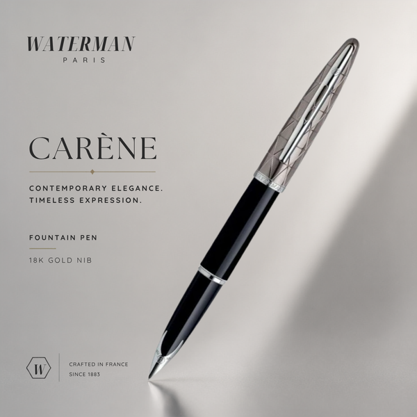 Waterman Carène Fountain Pen – Contemporary Black & Gunmetal (18K Gold Nib)