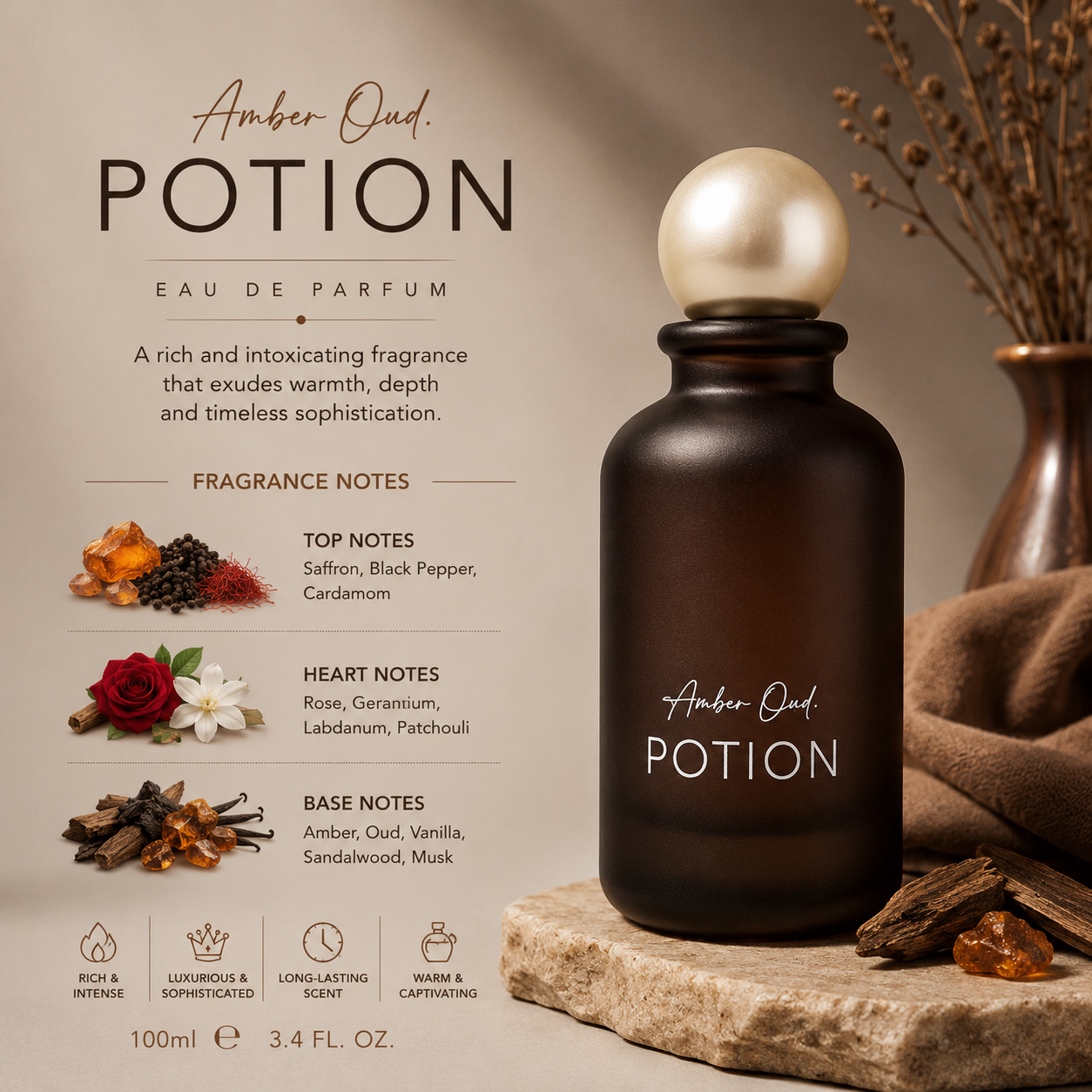 Potion Amber Oud Eau De Parfum 100ml – Unisex Oriental Oud