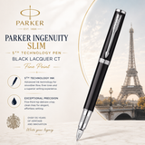 Parker Ingenuity Slim 5th Technology Rollerball Pen | Black Lacquer CT, Fine