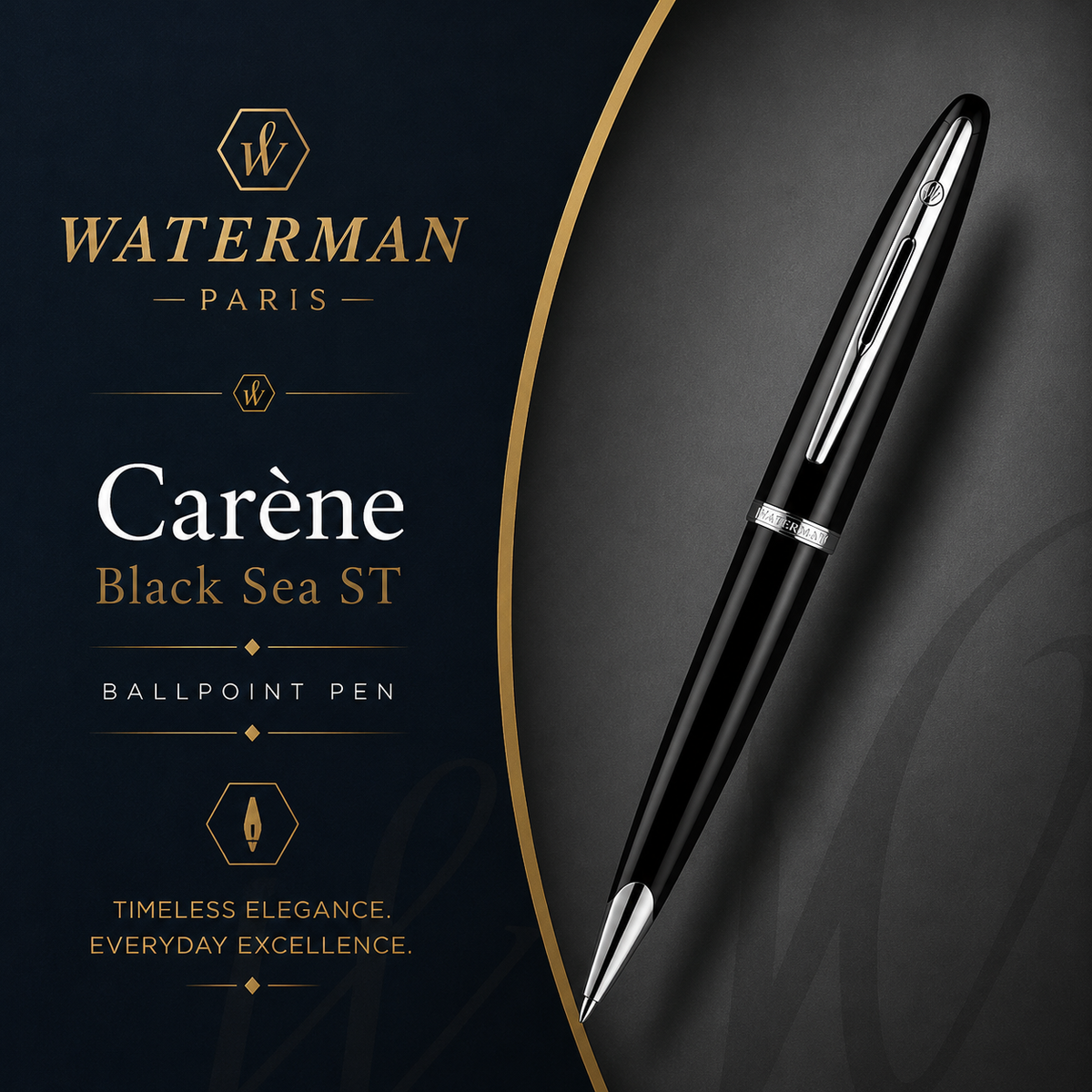 Waterman Carène Ballpoint Pen – Black Sea with Stainless Steel Trim