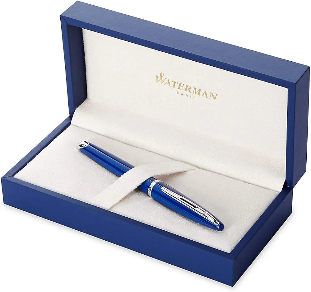 Waterman Carène Fountain Pen – Blue with Stainless Steel Trim (18K Gold Nib)