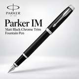 Parker IM Matt Black Chrome Trim Fountain Pen - Medium & Fine Nib