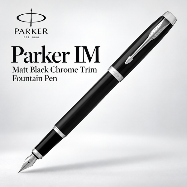 Parker IM Matt Black Chrome Trim Fountain Pen - Medium & Fine Nib