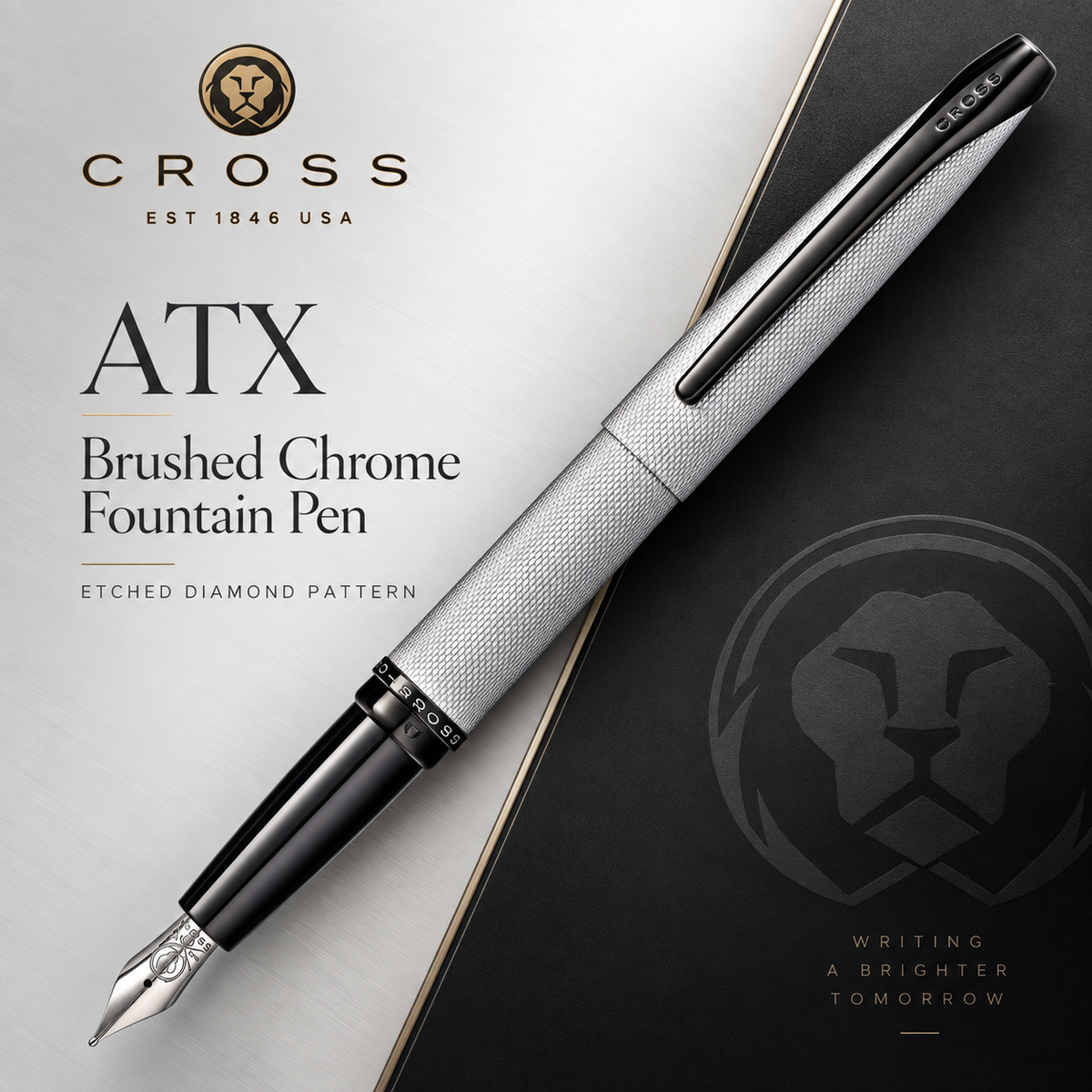 Cross ATX Sandblasted Dark Blue PVD Fountain Pen – Etched Diamond Pattern | 886-45